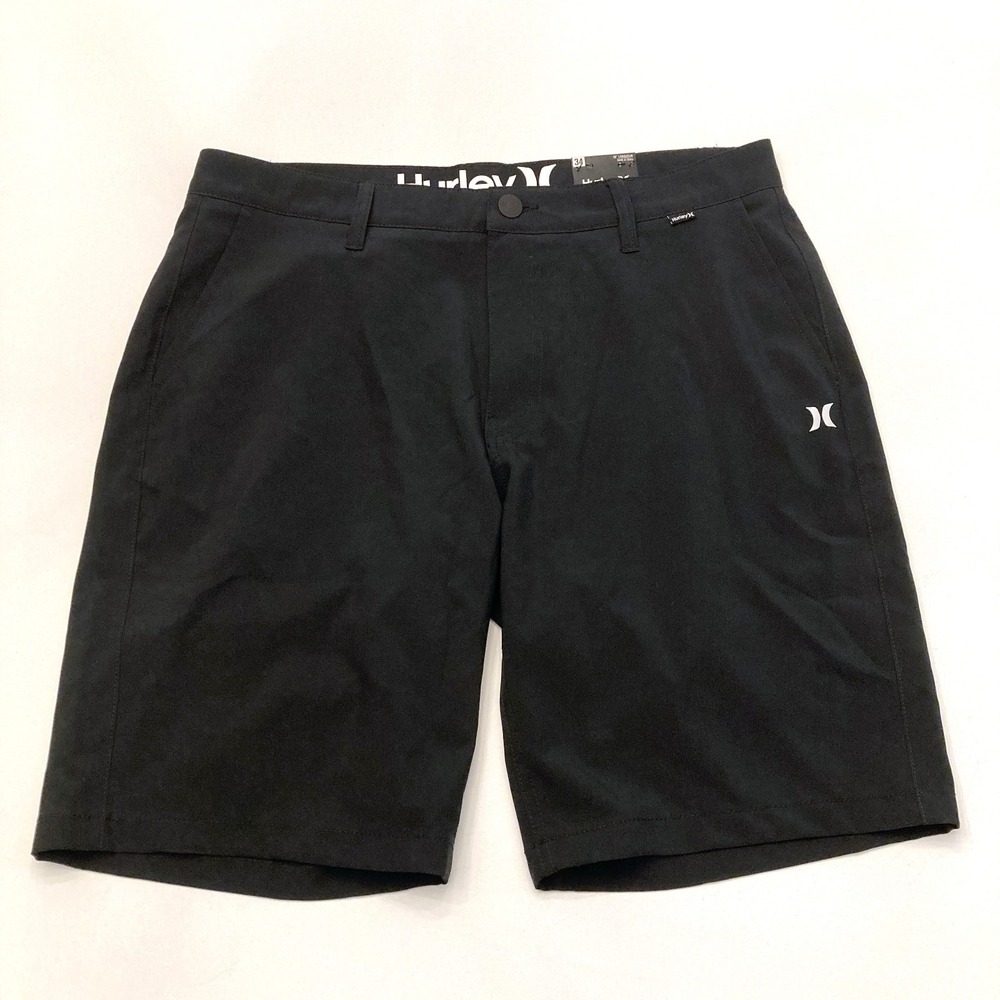 HURLEY Hybrid Walk Shorts Black Mens 34 NEW Stretch Quick Dry 9.5" Inseam